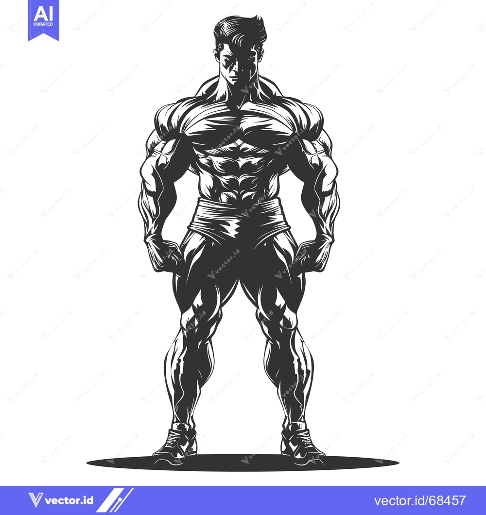 Premium Vector of A Muscular Bodybuilder Posing in a Standing Stance