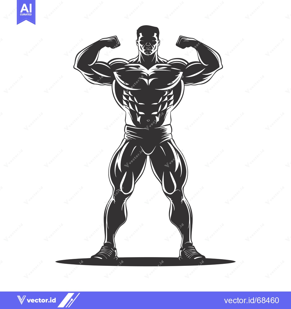 Premium Vector dari Muscular Man Posing with Flexed Biceps and Defined Abs