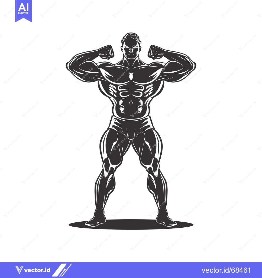 Premium Vector dari Muscular Man Posing with Flexed Biceps and Ab Muscles