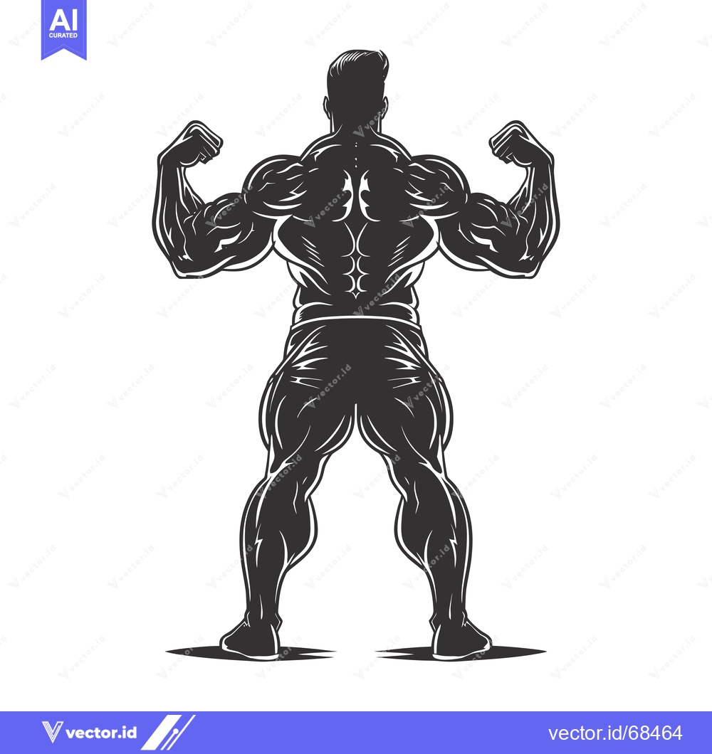 Premium Vector dari Muscular Man Standing with Arms Flexed, Viewed from Behind