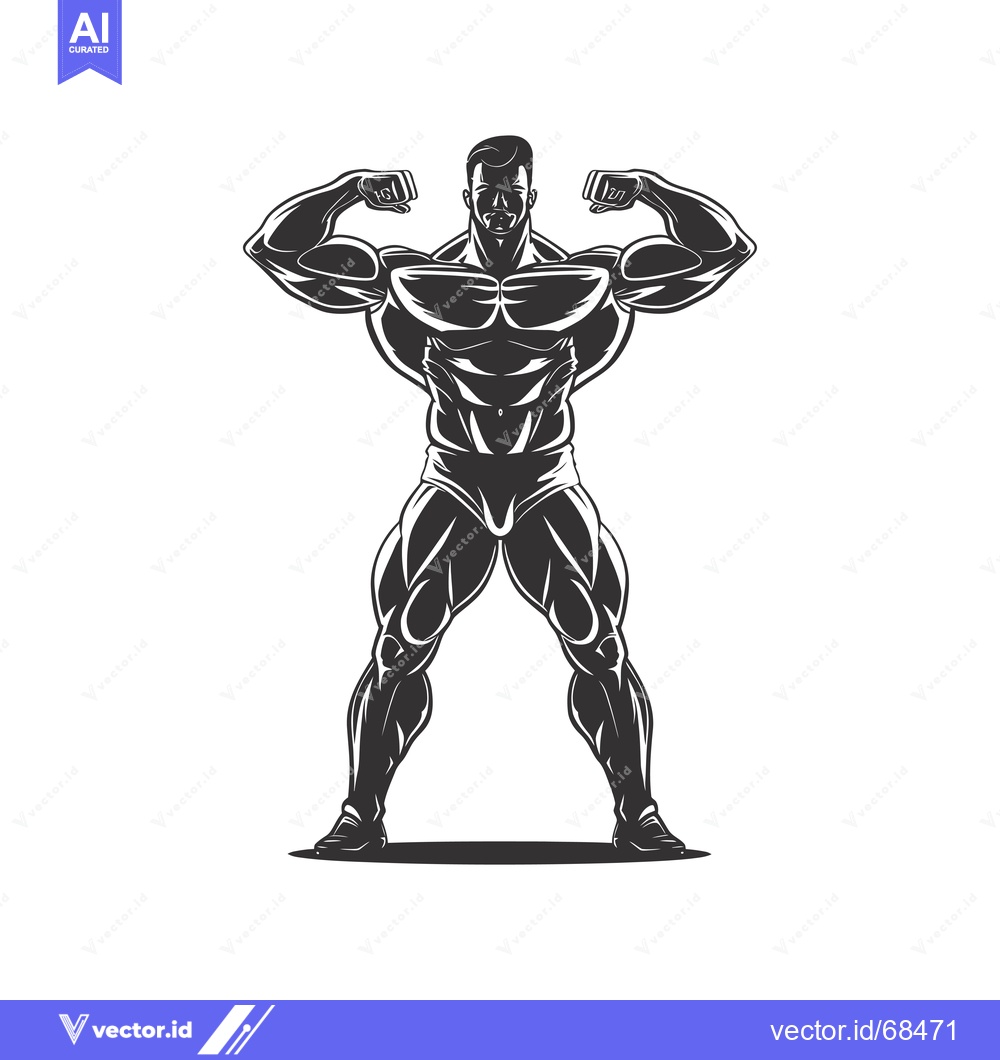 Premium Vector dari Silhouette of a Muscular Bodybuilder Flexing His Biceps
