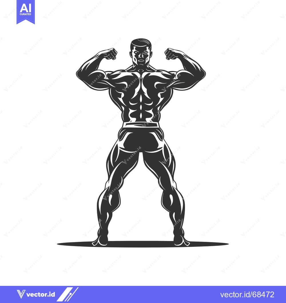 Premium Vector dari Muscular Man Posing with Flexed Biceps and Back Muscles