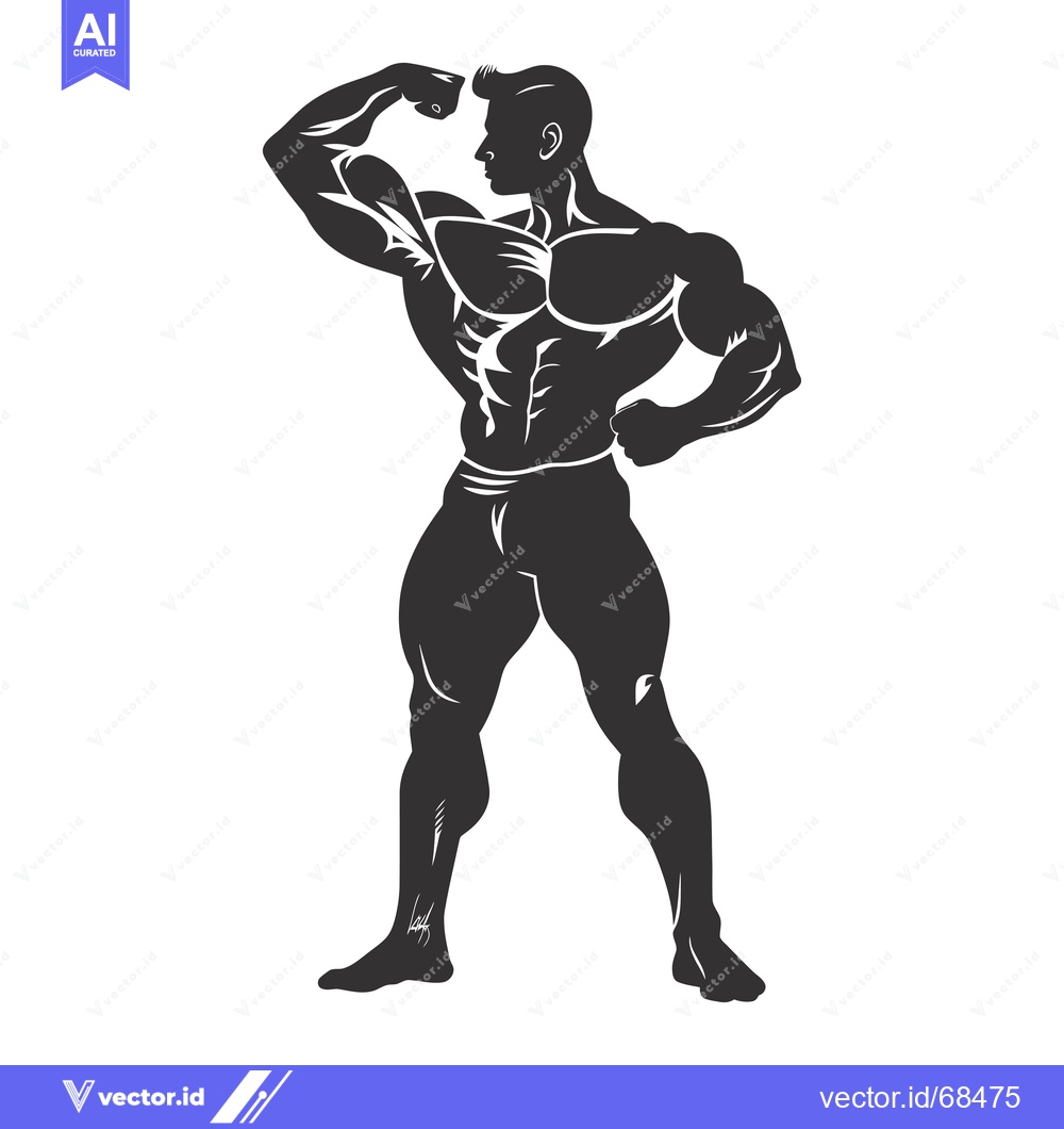 Premium Vector dari Silhouette of a Muscular Bodybuilder Flexing His Biceps
