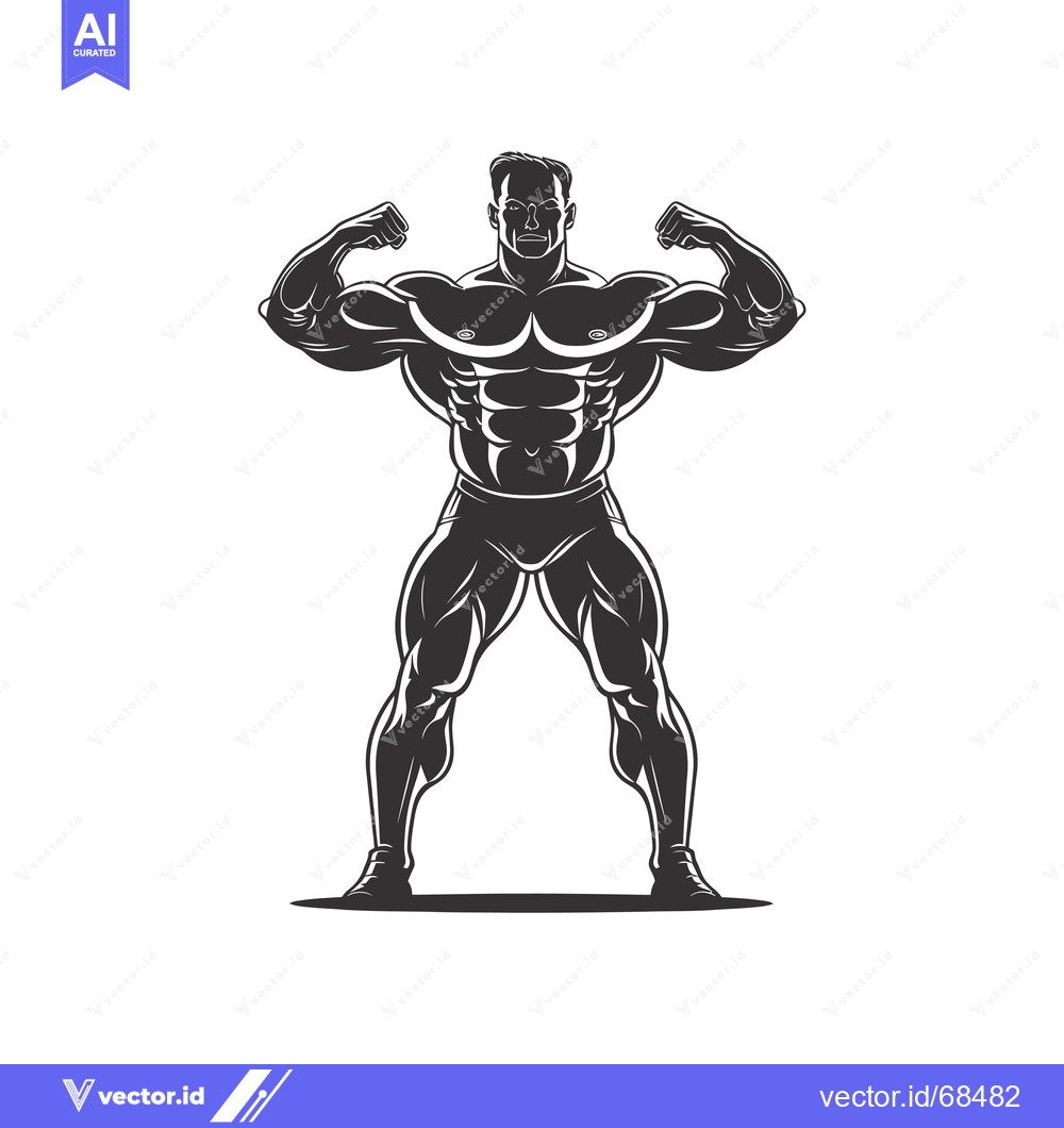 Premium Vector of Muscular Man Flexing Biceps in Silhouette