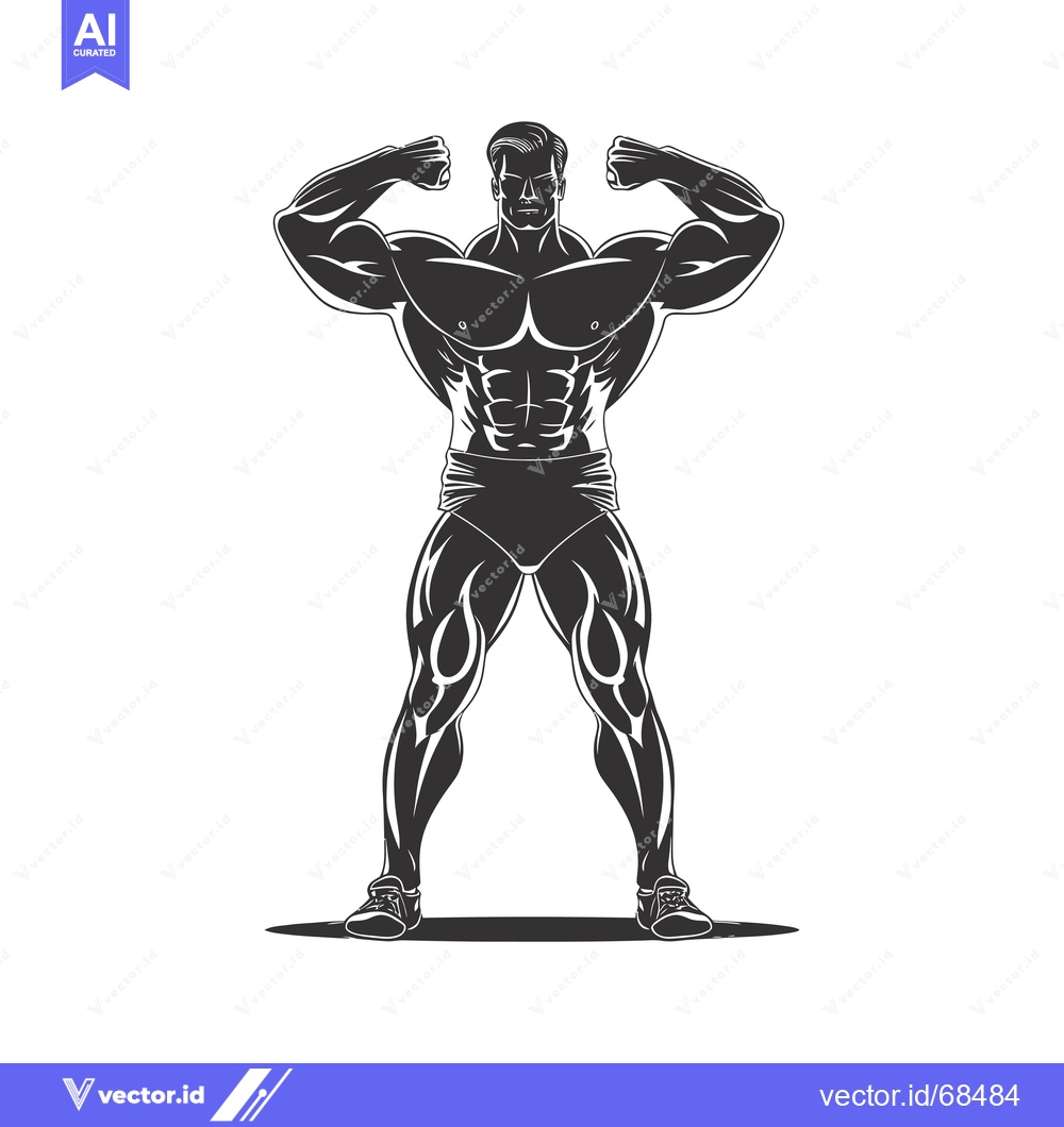 Premium Vector dari A muscular man flexing his biceps and posing.