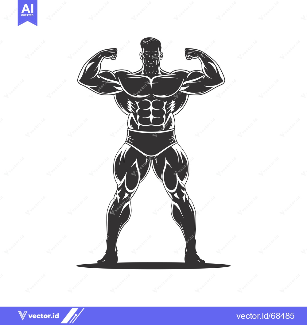 Premium Vector of Muscular Man Flexing Biceps in Black and White Illustration