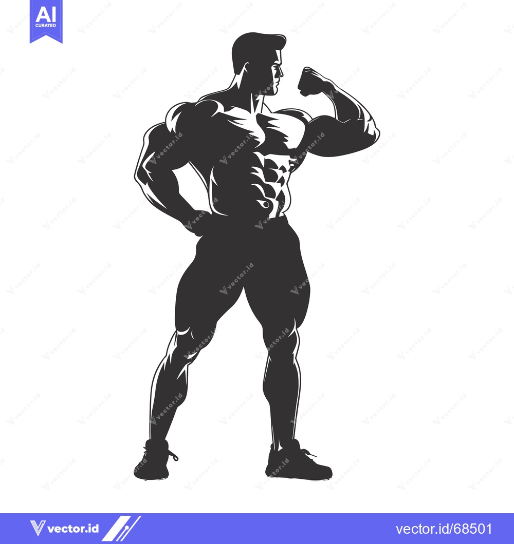 Premium Vector of Silhouette of a Muscular Bodybuilder Flexing his Bicep
