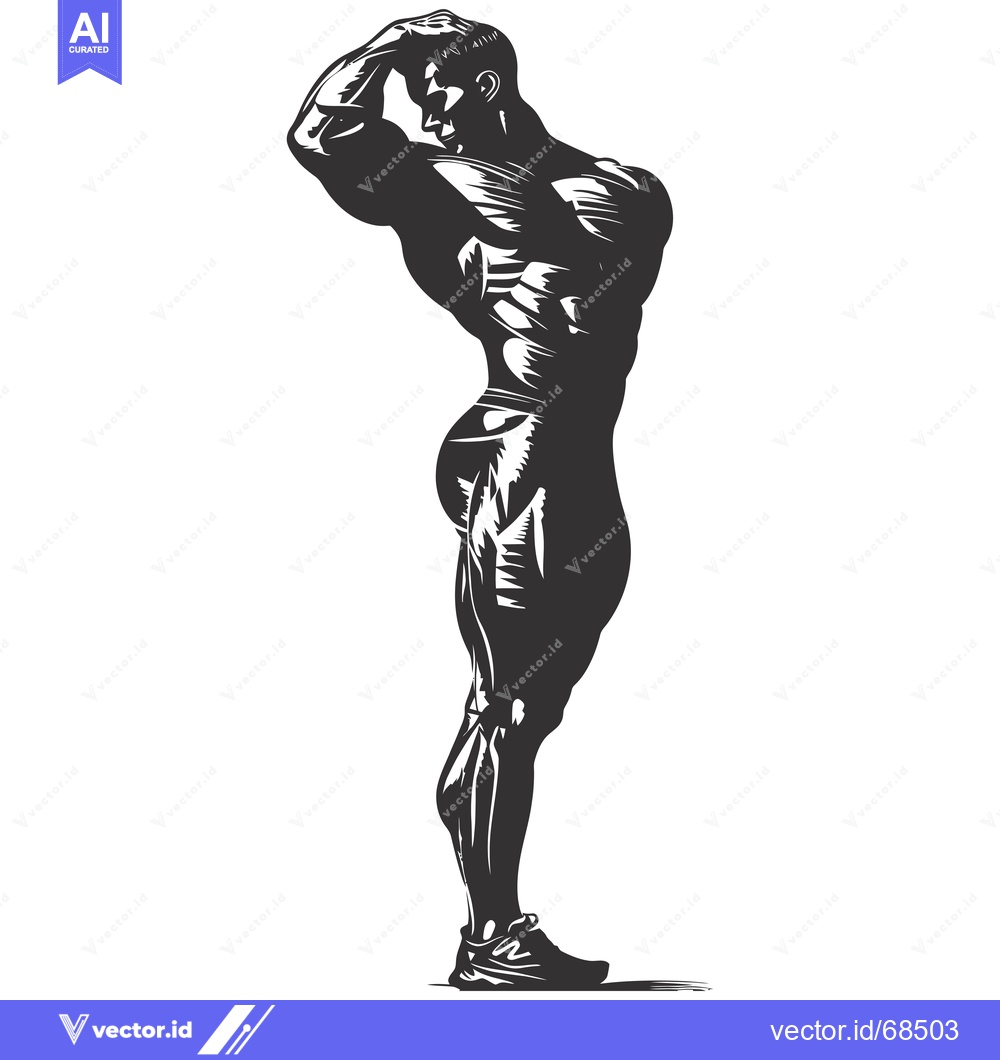 Premium Vector dari A Muscular Bodybuilder Posing with One Arm Raised