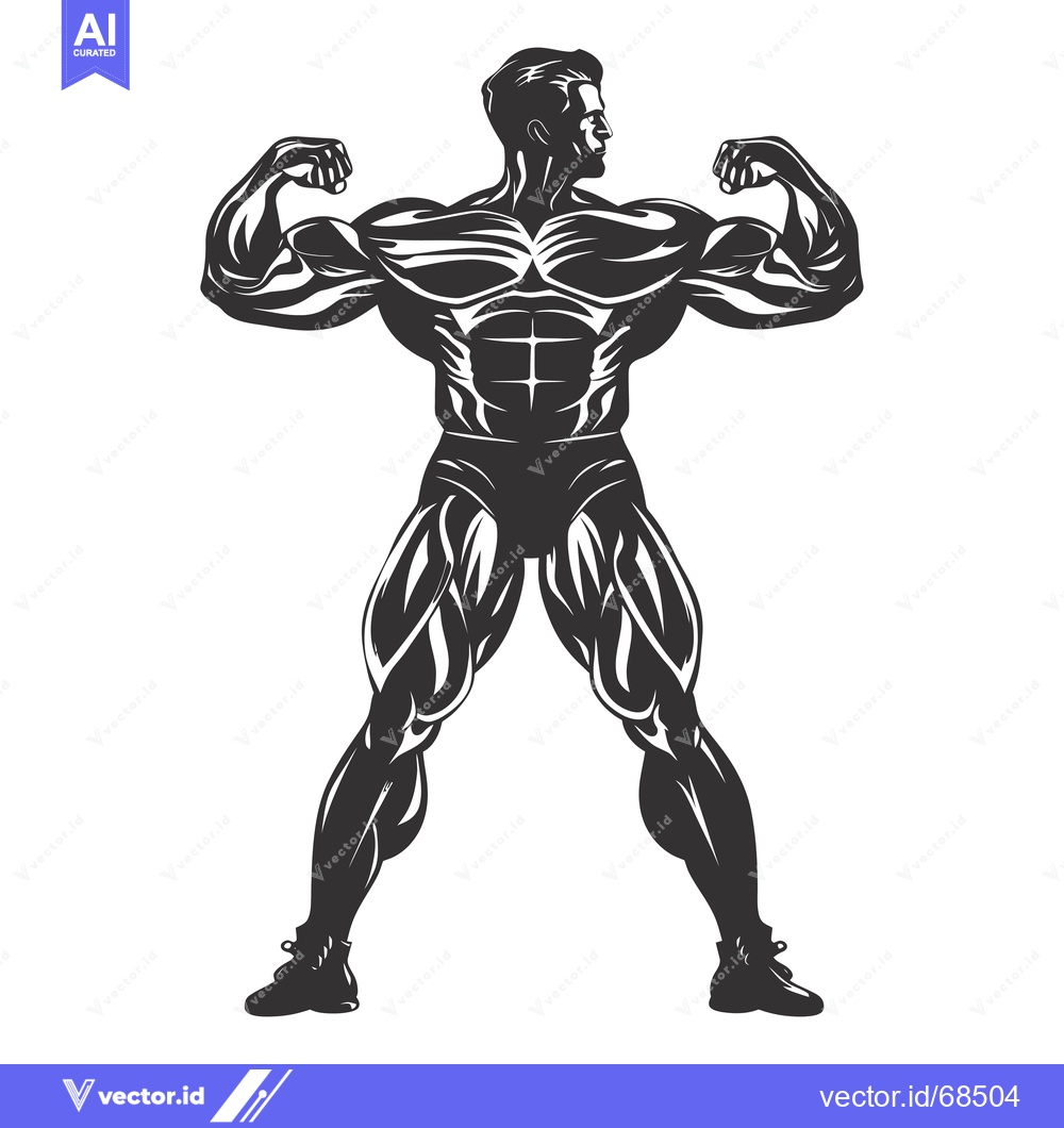 Premium Vector dari Muscular Man Posing with Flexed Biceps and Ab Muscles