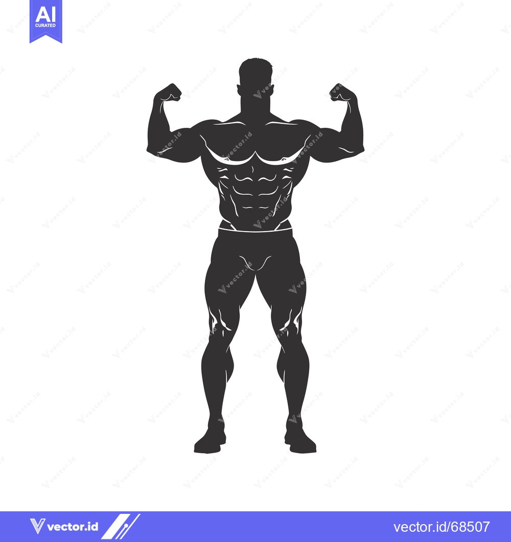 Premium Vector of Silhouette of a Muscular Man Posing with Flexed Biceps