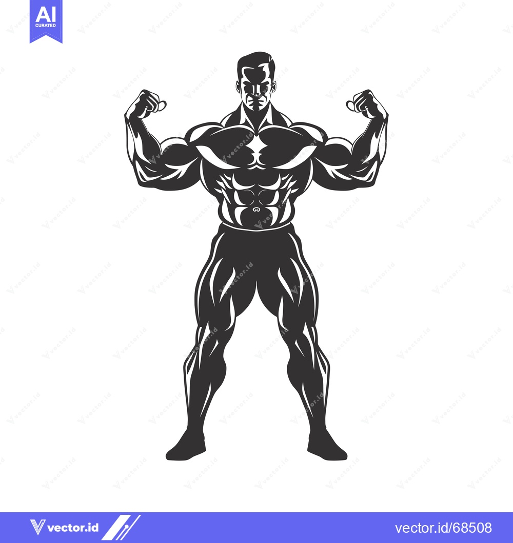 Premium Vector dari Muscular Man with Flexed Biceps and Defined Abs