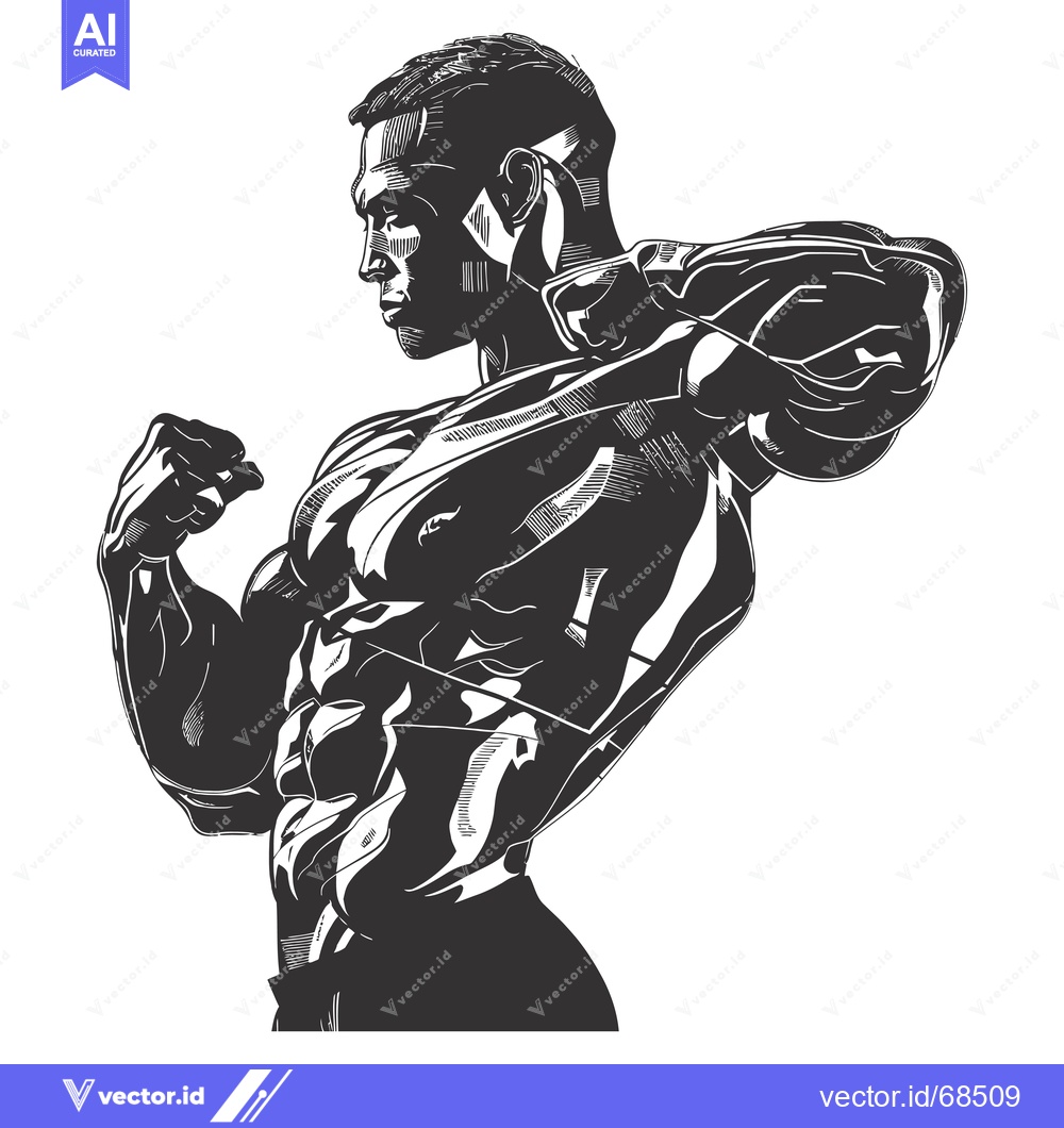 Premium Vector of A Muscular Man Flexing His Biceps and Triceps