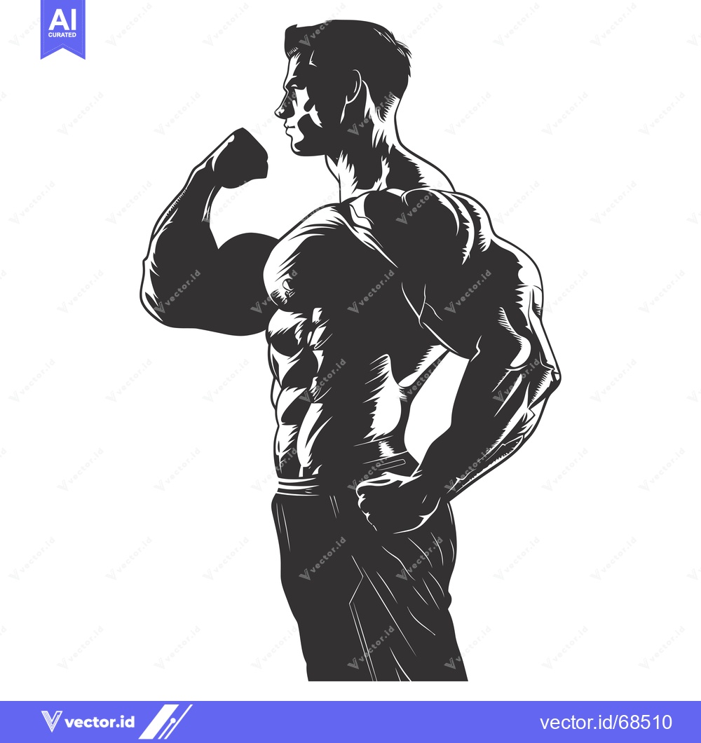 Premium Vector of A Silhouette of a Muscular Man Flexing His Bicep