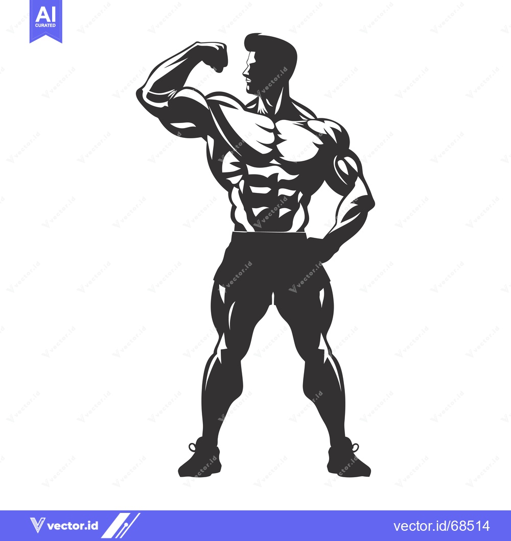 Premium Vector dari A muscular man flexing his bicep, showcasing defined abs and a strong