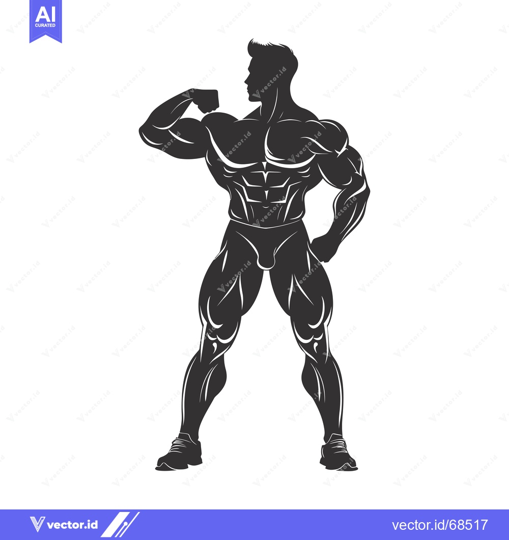 Premium Vector of Silhouette of a Muscular Bodybuilder Flexing His Bicep