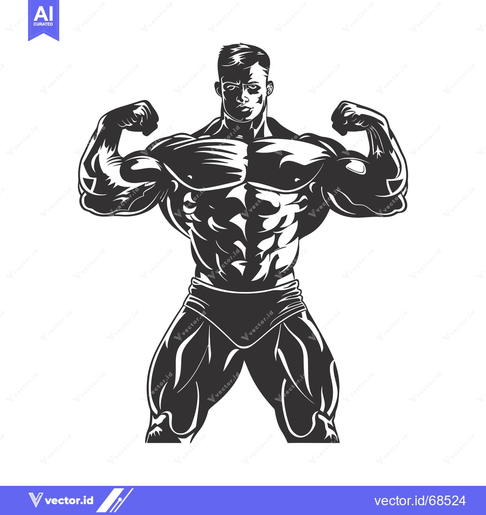 Premium Vector of Muscular Man Flexing Biceps and Chest