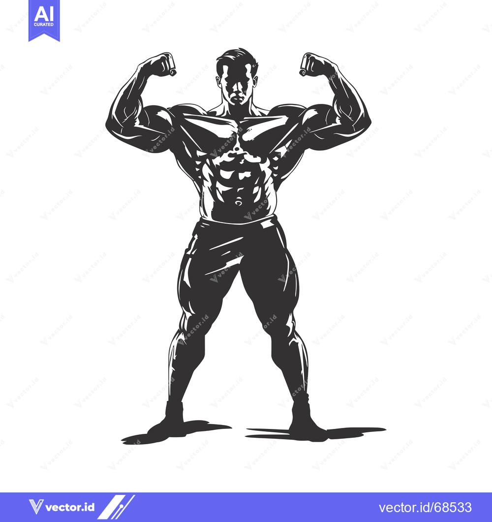 Premium Vector dari Muscular Man Posing with Flexed Biceps and Defined Abs