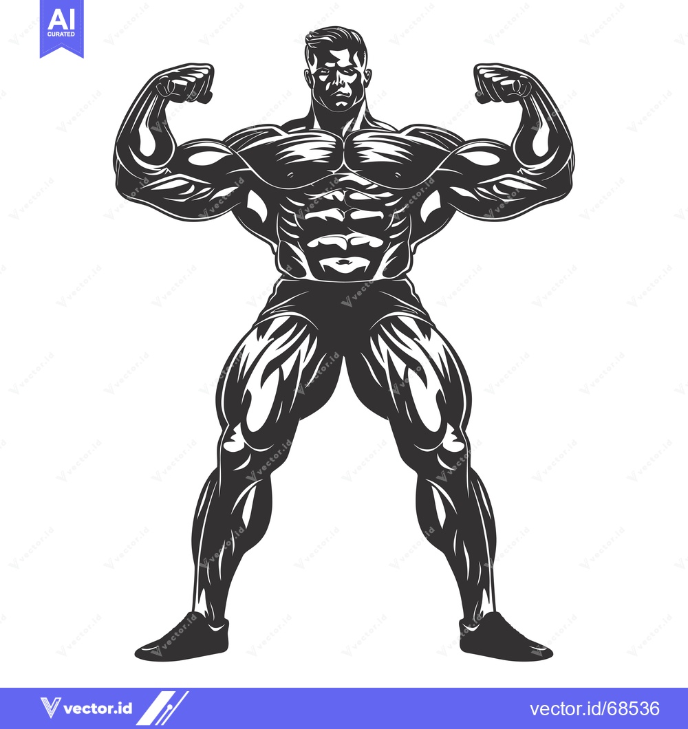 Premium Vector dari Muscular Man Flexing Biceps and Showing Six-Pack Abs