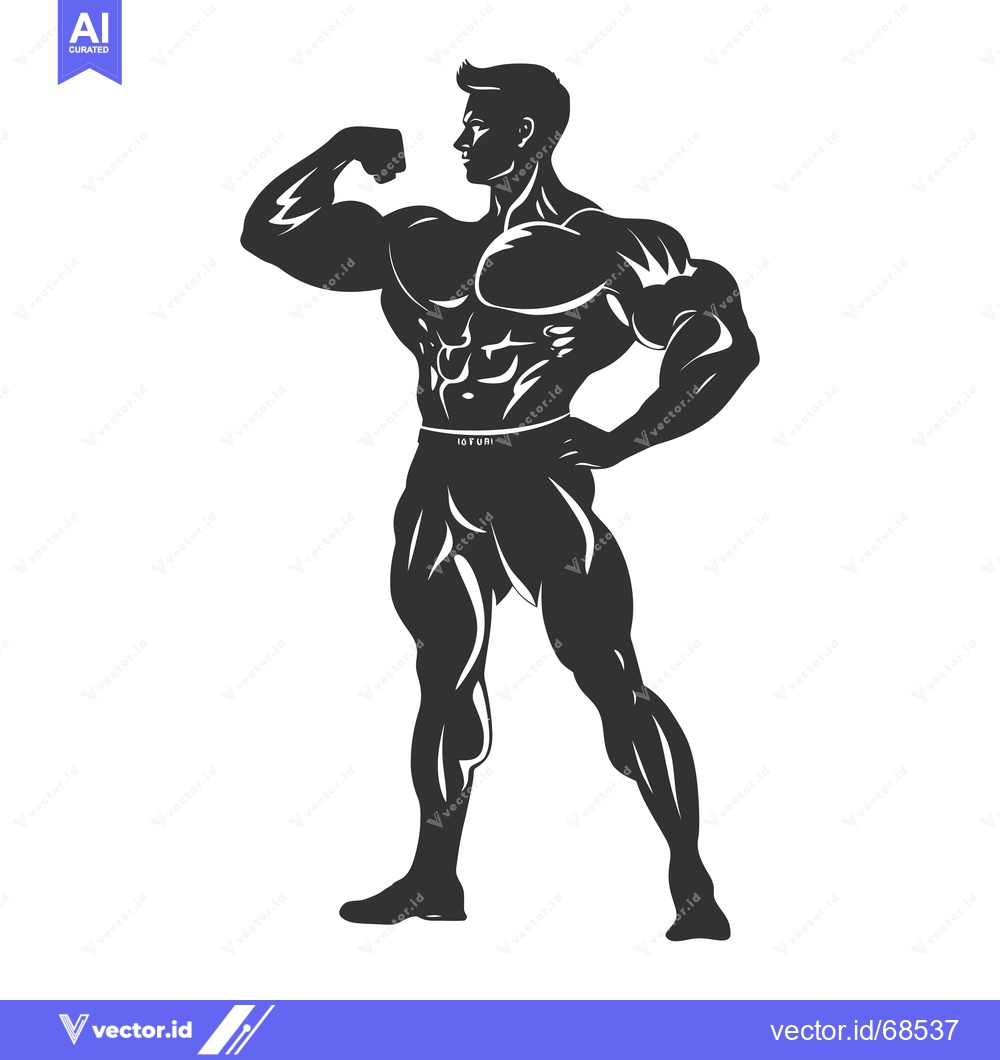 Premium Vector of Muscular Man Silhouette Flexing Bicep and Posing