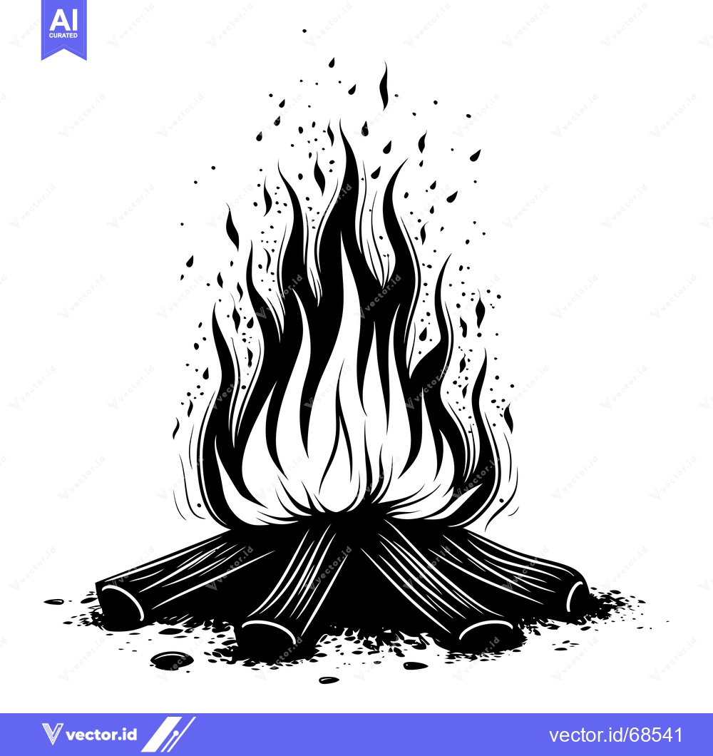 Premium Vector dari Black and White Illustration of a Bonfire with Flames