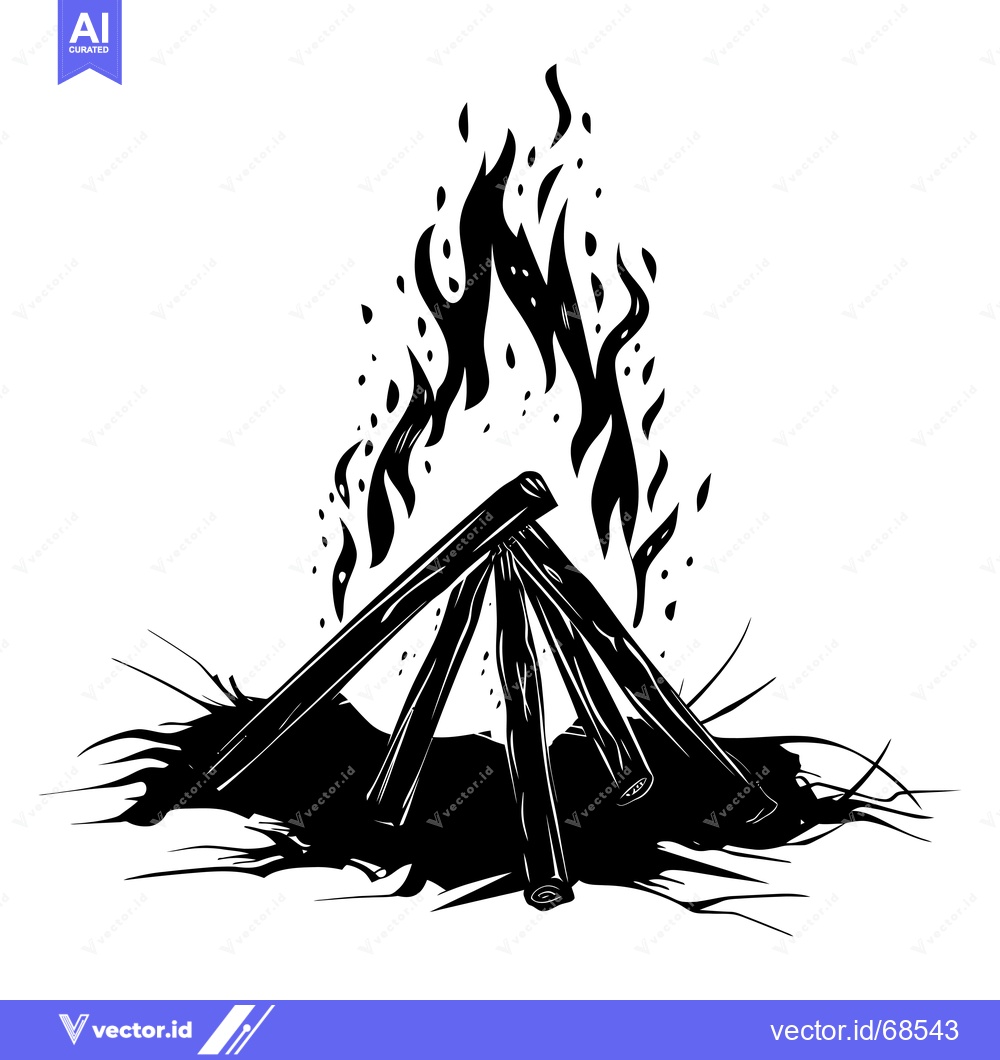 Premium Vector dari Black and White Illustration of a Campfire with Flames