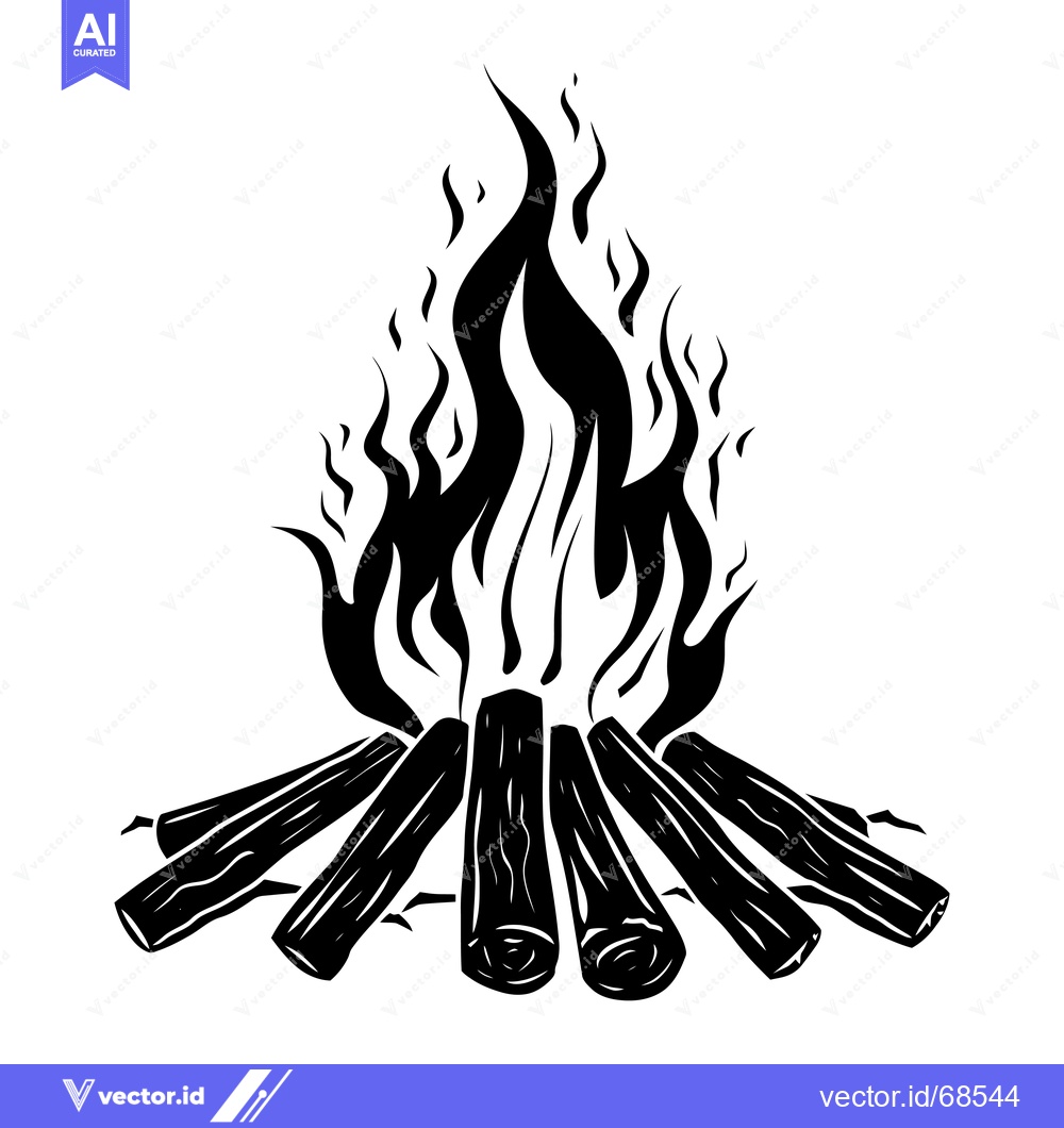 Premium Vector dari Black and White Silhouette Illustration of a Campfire with Flames and