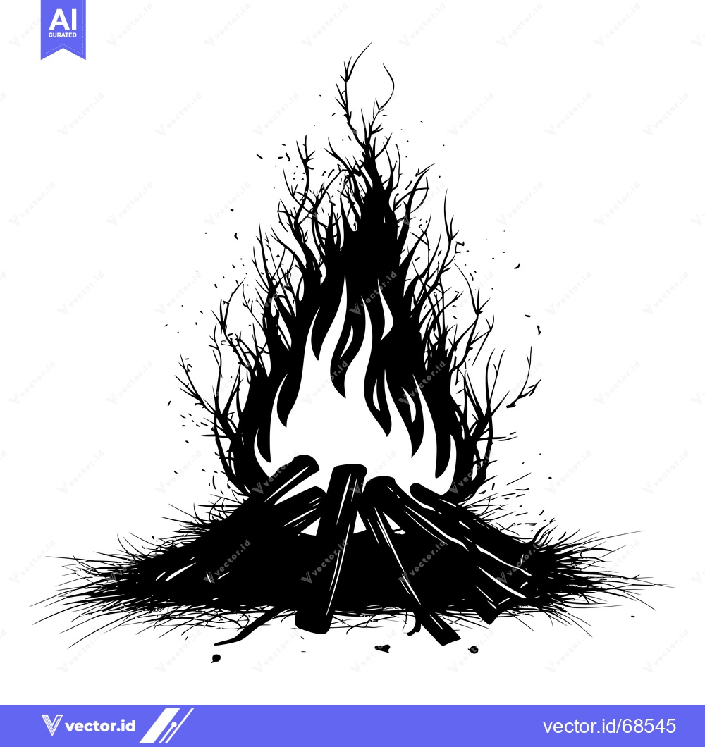 Premium Vector dari Black and White Silhouette of a Fire with Flames and Burning Wood