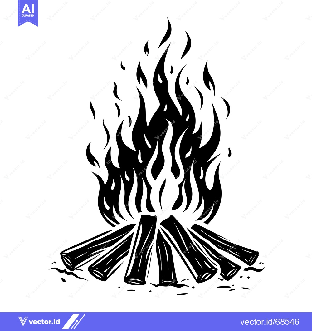 Premium Vector dari Black and White Illustration of a Campfire with Flames