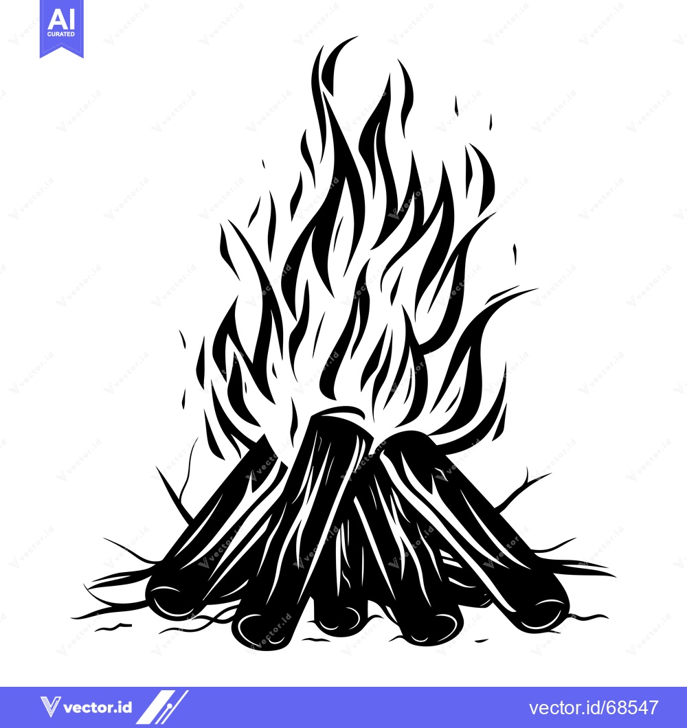 Premium Vector of Black and White Illustration of a Bonfire with Flames