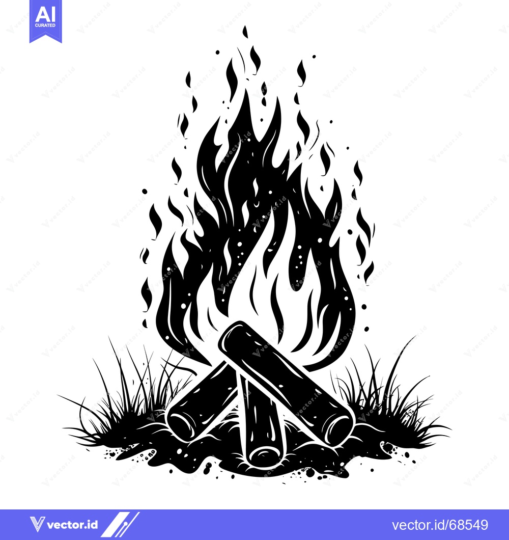 Premium Vector of Black and White Silhouette of a Campfire with Flames and Logs