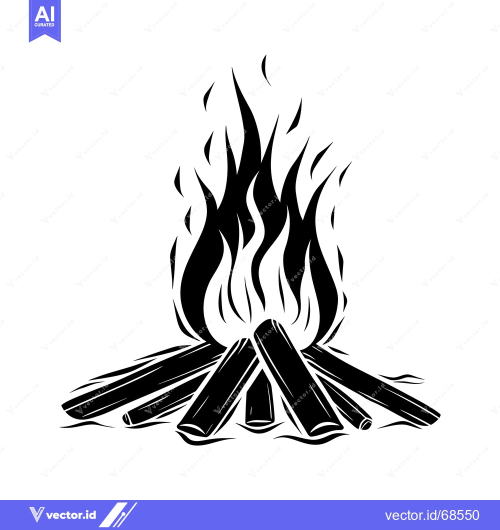 Premium Vector of Black and White Illustration of a Campfire with Flames and Logs