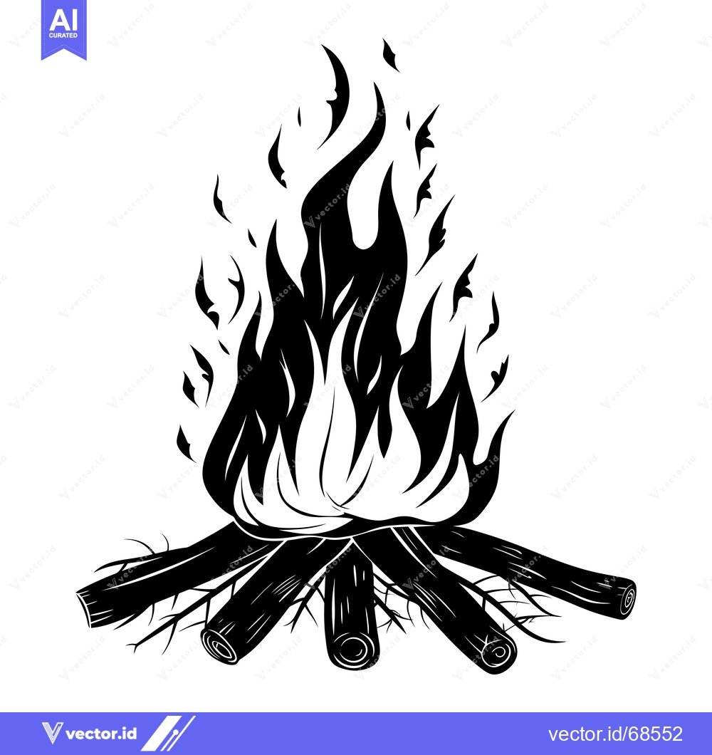 Premium Vector dari Black and White Illustration of a Campfire with Flames