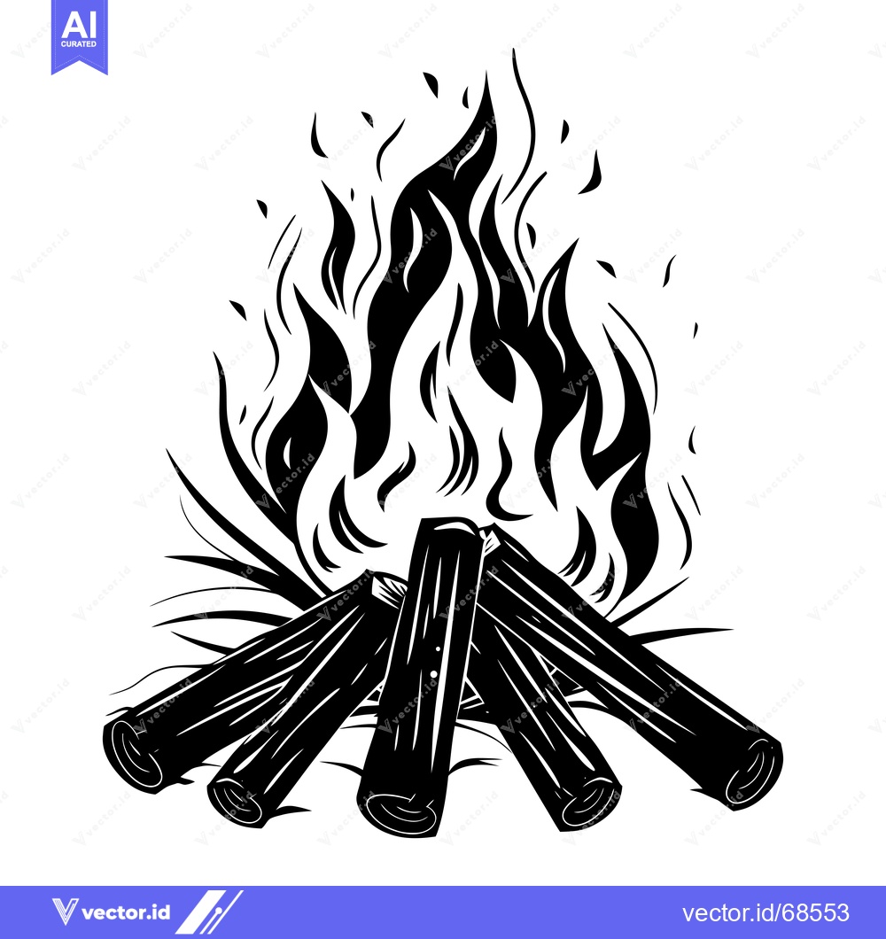 Premium Vector of A black and white illustration of a campfire with flames rising from t