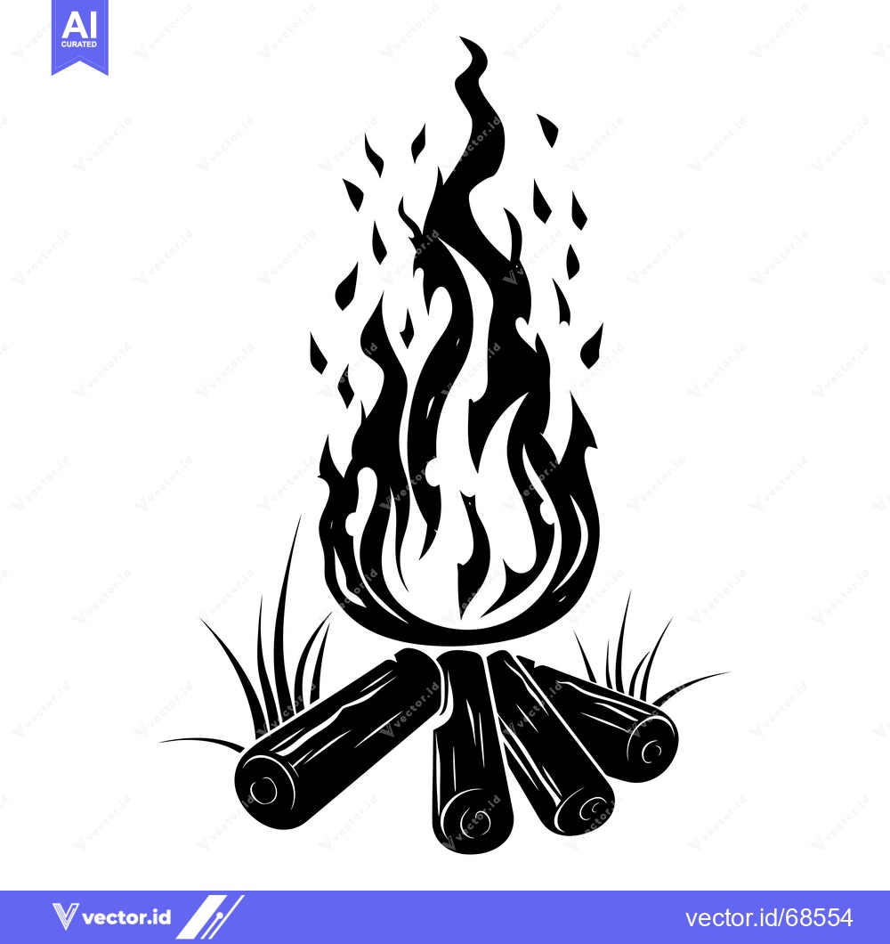 Premium Vector dari A Black and White Silhouette of a Campfire with Flames