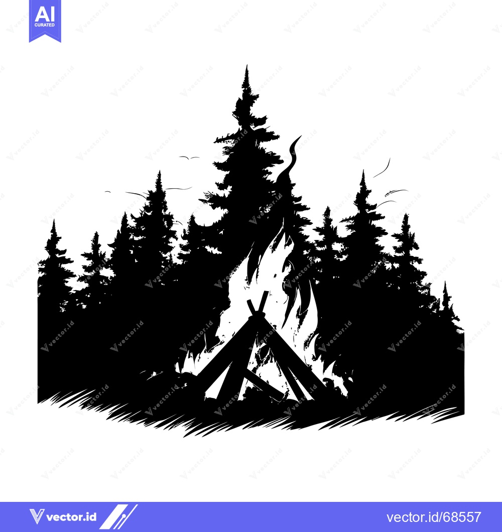 Premium Vector dari Silhouette of a Campfire in a Forest