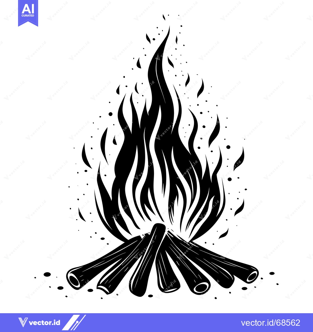 Premium Vector dari Black and White Silhouette of a Campfire with Flames and Logs