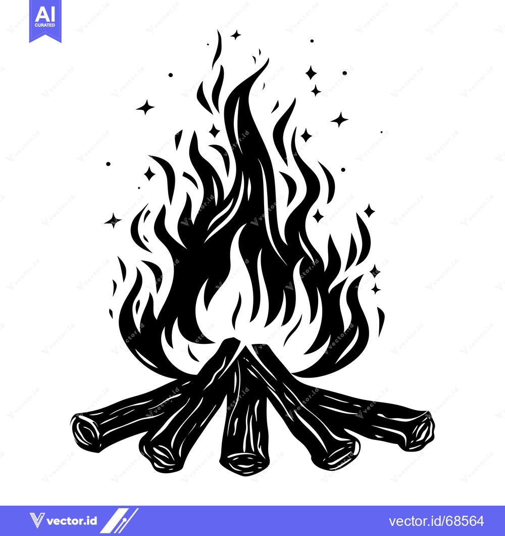 Premium Vector of Black and White Illustration of a Campfire with Flames and Sparks