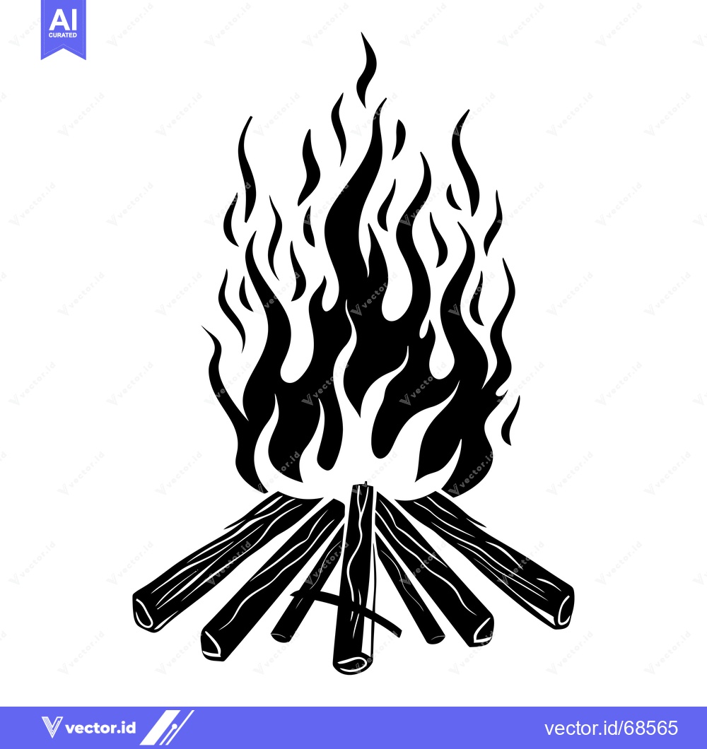 Premium Vector of Black and White Illustration of a Campfire with Flames