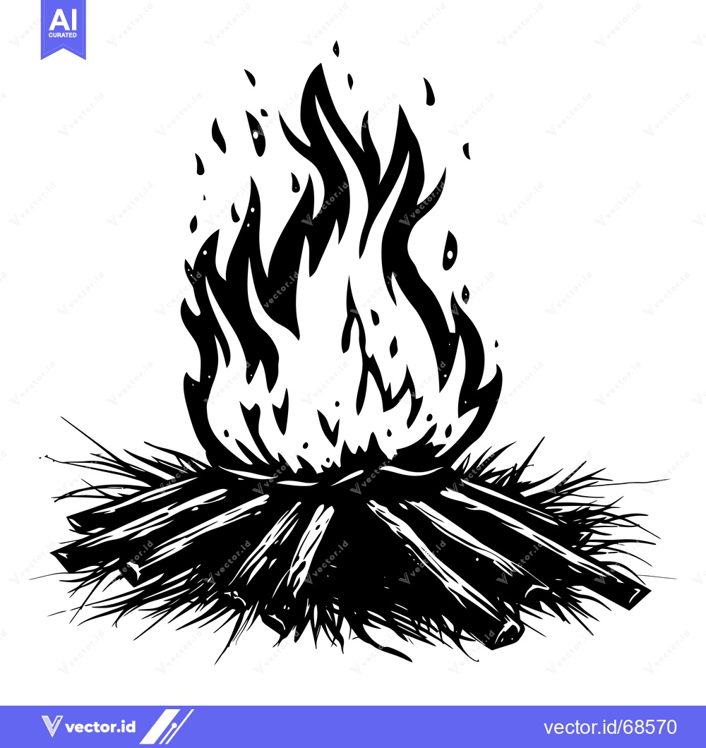 Premium Vector dari Black and White Illustration of a Campfire with Flames Rising