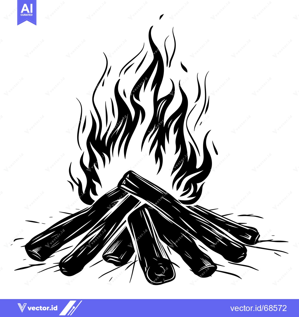 Premium Vector dari Black and White Illustration of a Campfire with Flames