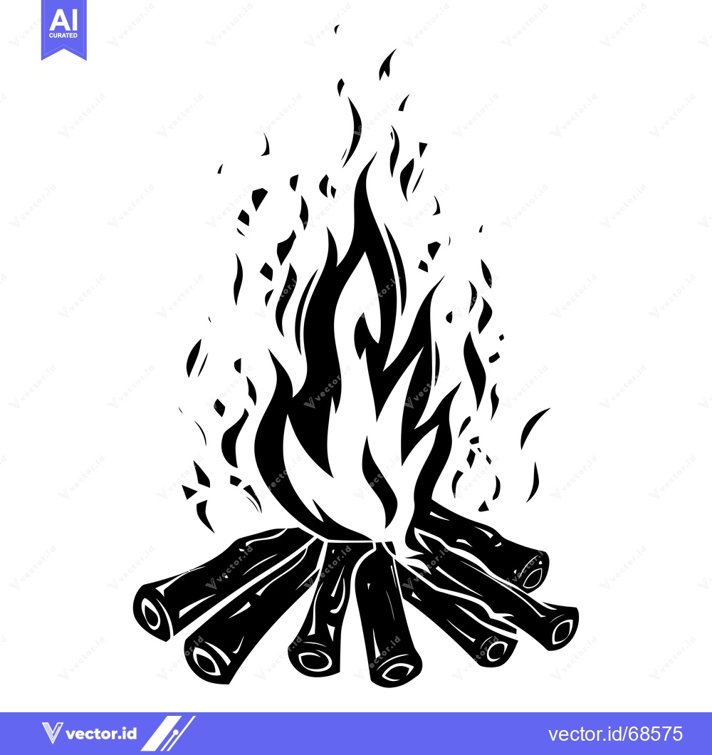 Premium Vector dari Black and White Stylized Illustration of a Campfire with Flames