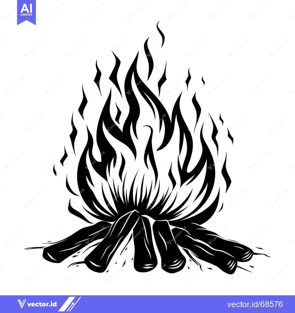 Premium Vector dari A Black and White Illustration of a Campfire with Flames and Logs