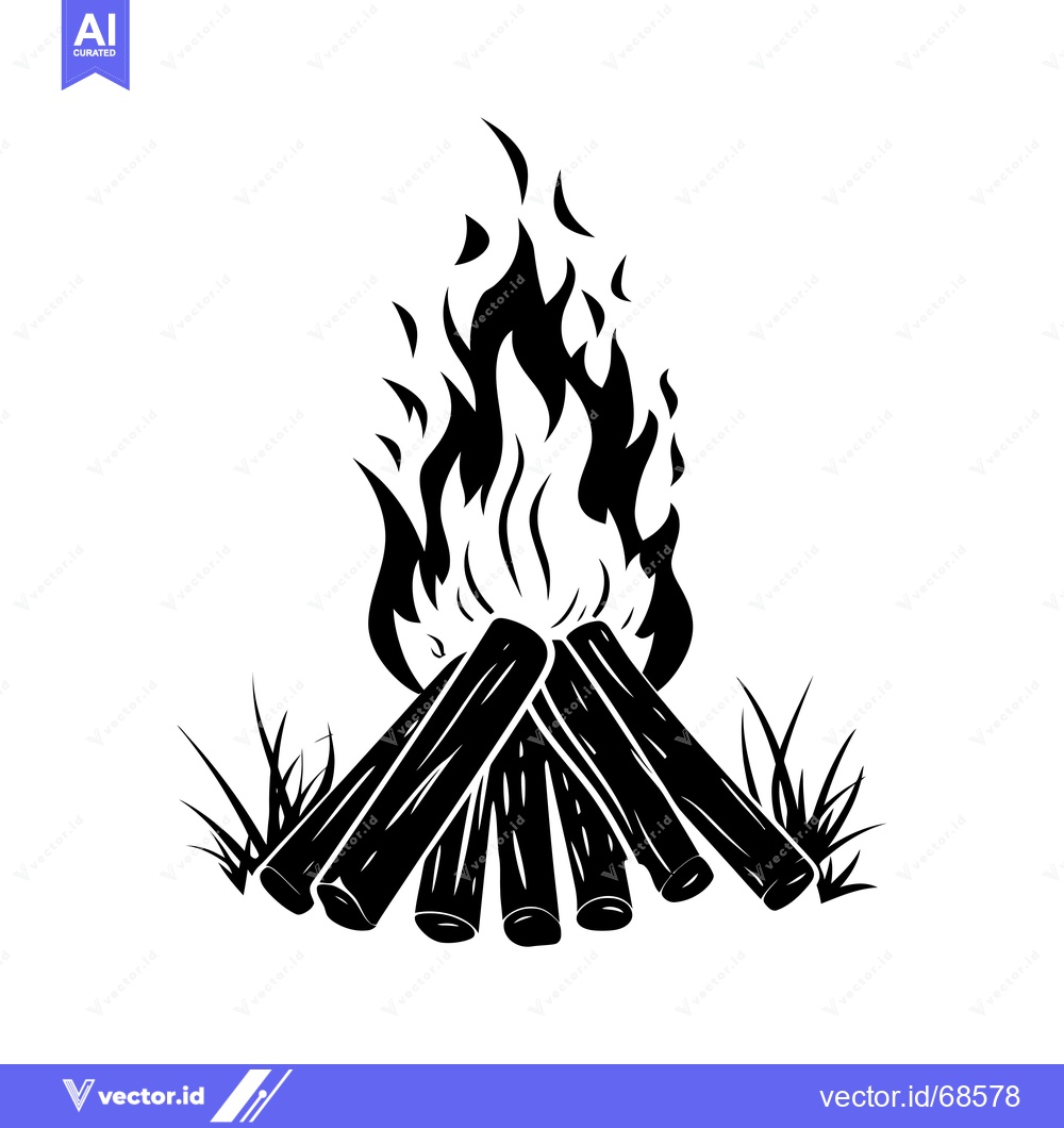 Premium Vector dari Black and White Silhouette of a Campfire with Flames and Logs
