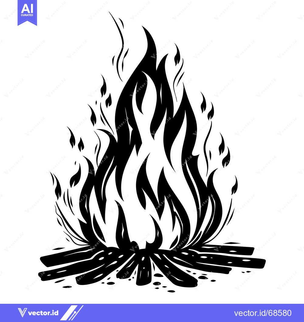Premium Vector dari Black and White Stylized Illustration of a Campfire