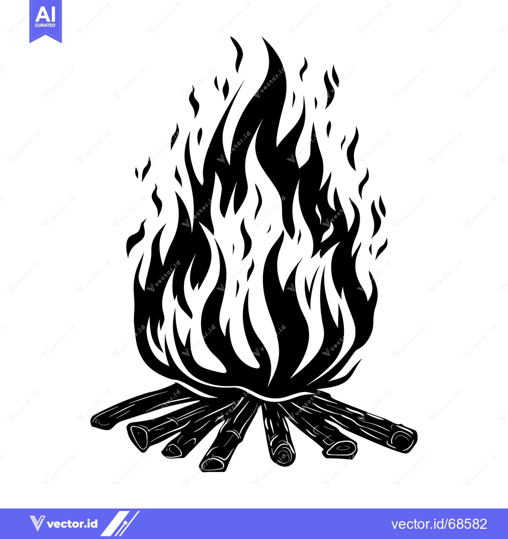 Premium Vector of Black and White Silhouette of a Campfire with Flames