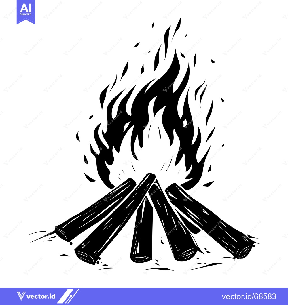 Premium Vector of Black and White Silhouette of a Burning Campfire