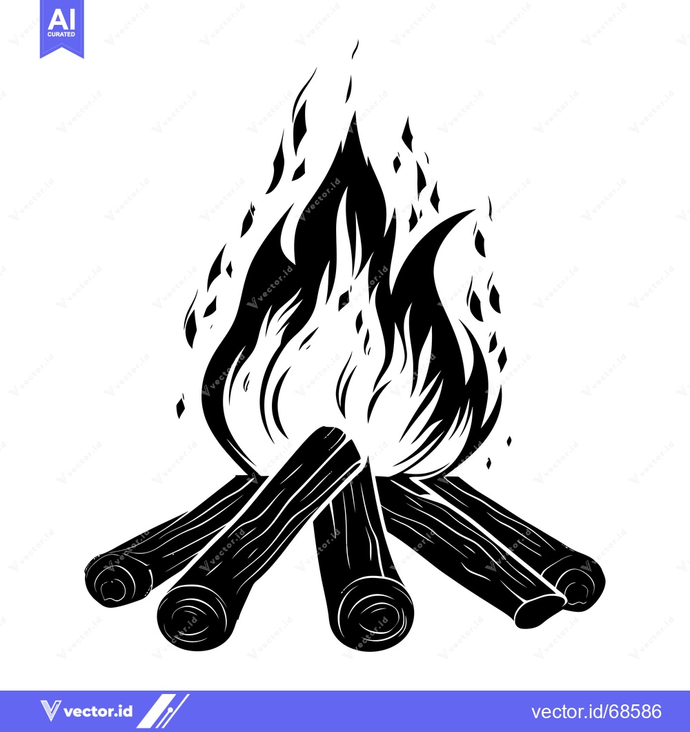 Premium Vector dari A Black and White Illustration of a Campfire with Flames and Logs
