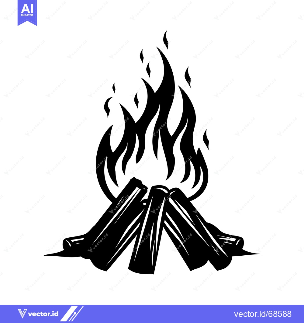 Premium Vector of Black and White Illustration of a Burning Campfire