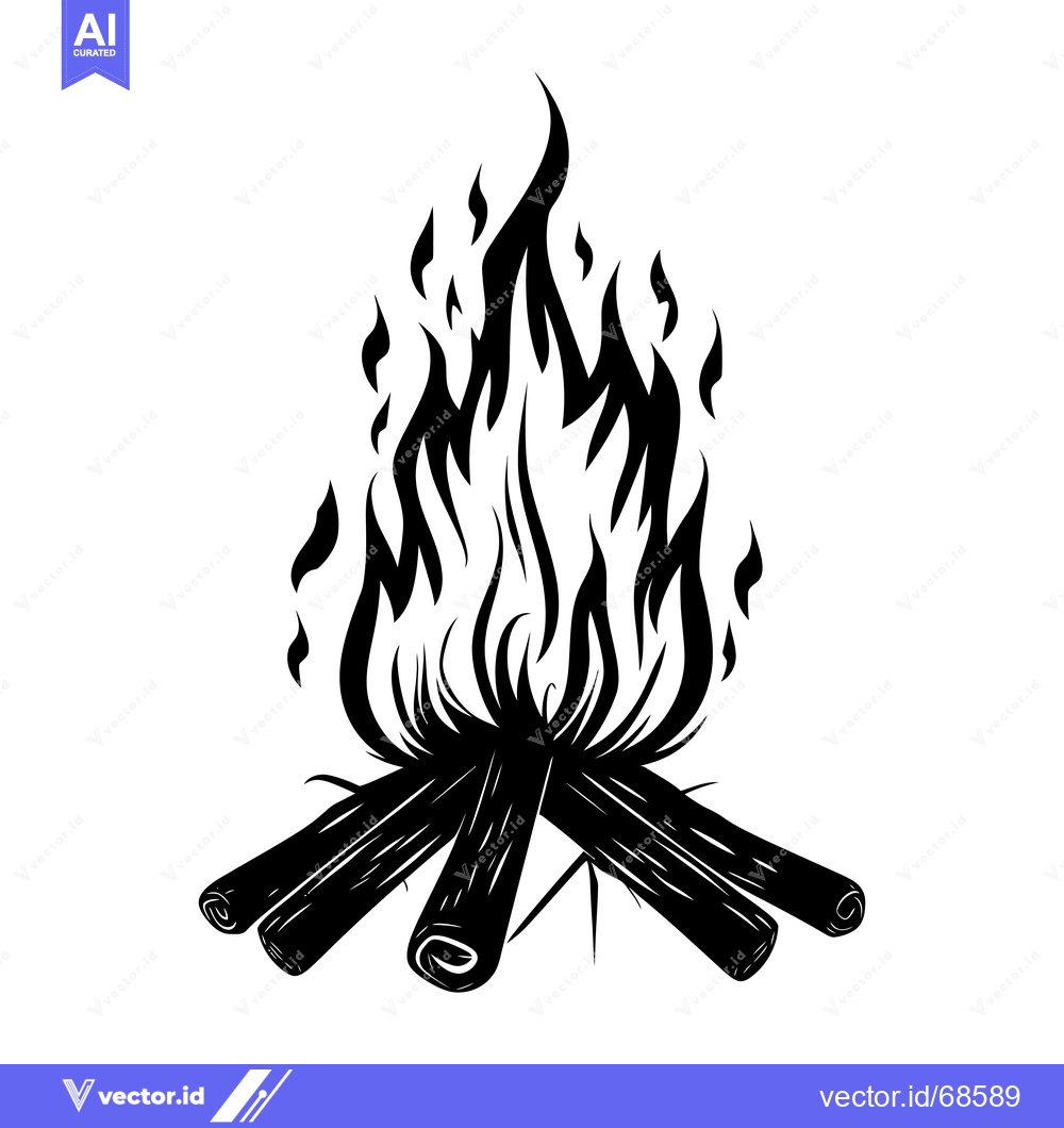 Premium Vector of Black and White Silhouette of a Campfire with Flames and Logs