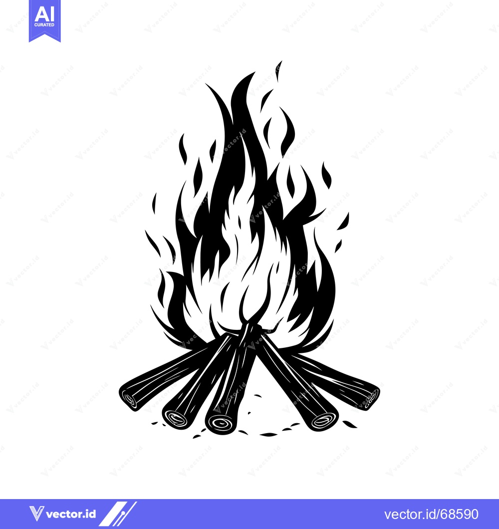 Premium Vector dari Black and White Illustration of a Campfire with Flames and Logs